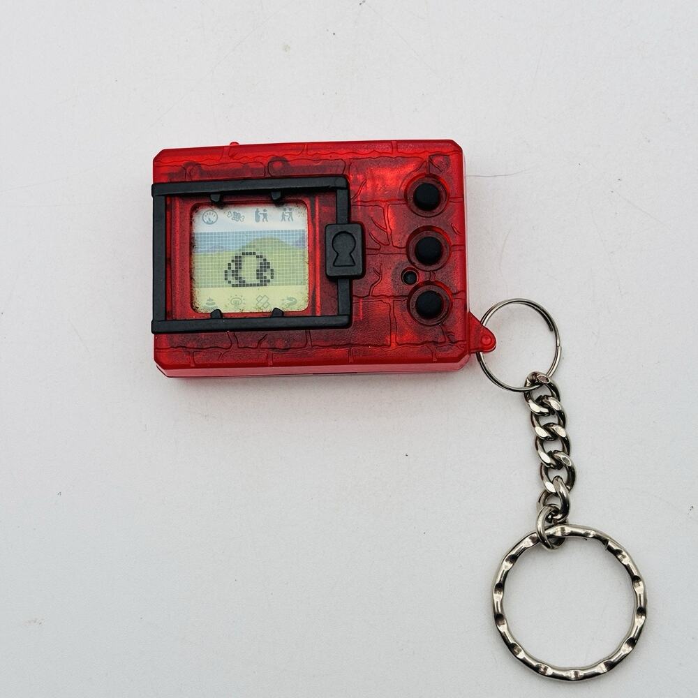 Vintage 1997 Digimon Original Virtual Pet Red / Black Digivice Keychain WORKS